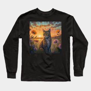 cute cat with flowers ,funny cats with flowers , cats lovers Long Sleeve T-Shirt